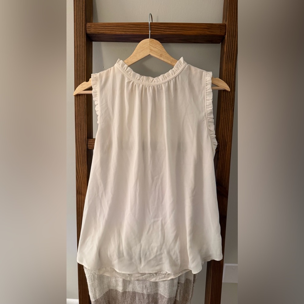 LOFT White Ruffle Sleeveless Blouse